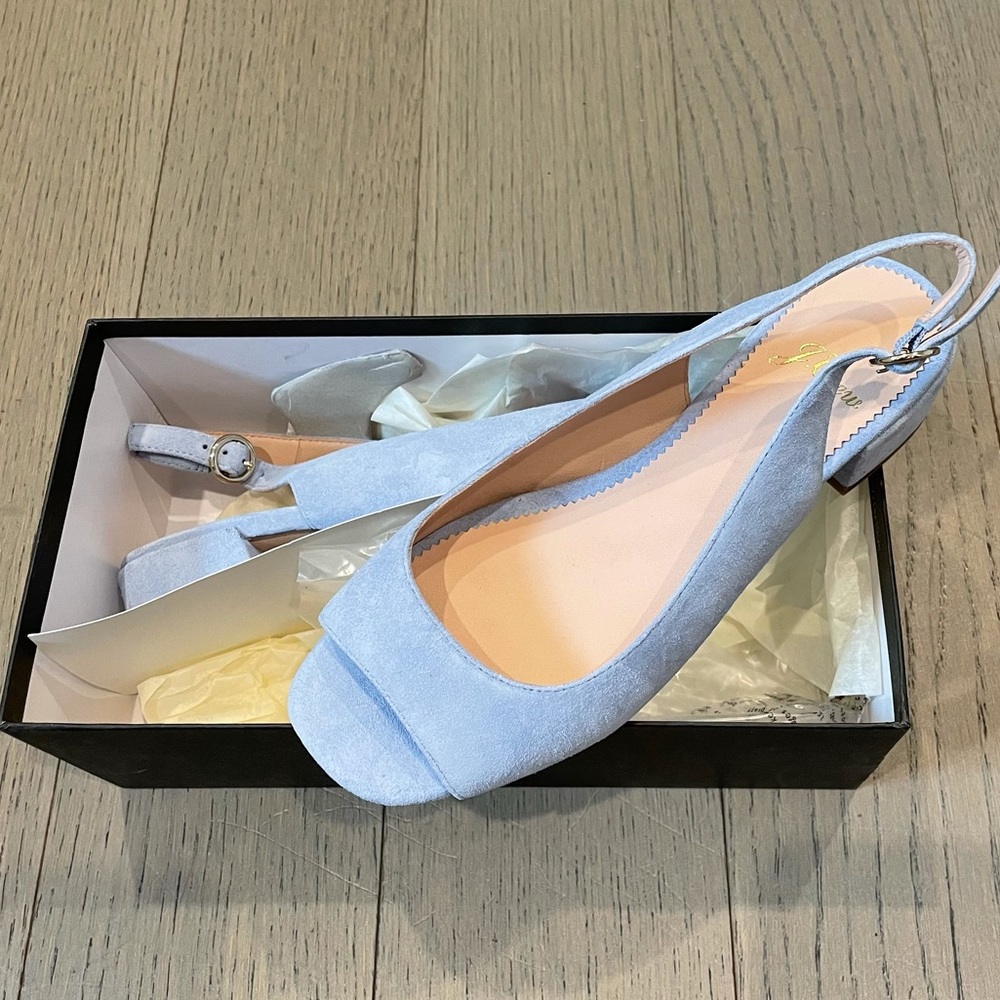 J Crew Light Blue Slingback Suede Heels NWT